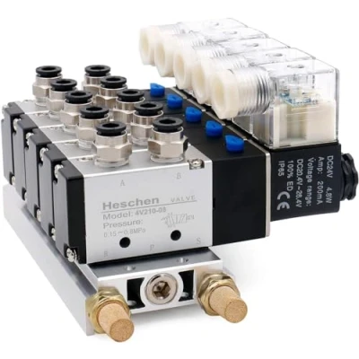 Immagine di Heschen, elettrovalvola pneumatica elettrica 4V210 08 DC 24V PT1/4, 5 vie, collettore base a 2 posizioni, set raccordi rapidi