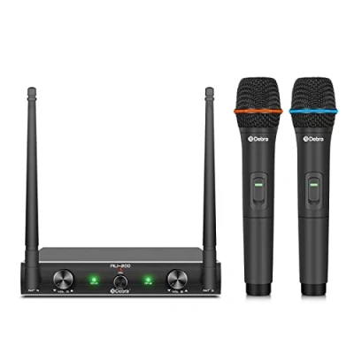 Immagine di D Debra Audio AU200 Pro UHF Sistema di microfoni wireless a 2 canali con microfono Lavalier portatile senza fili, ricevitore in metallo, ideale per karaoke e feste chiesa (2 palmari)