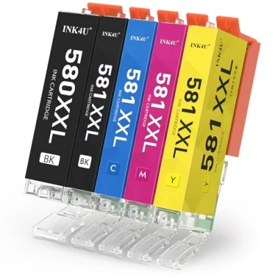 Immagine di INK4U 580XXL 581XXL Cartucce d&#039;inchiostro Compatibili per Canon PGI CLI PIXMA TS6150 TS6250 TS6350 TS8150 TS8250 TS9550 TS705 TR7550 TR8550 (5 Pezzi)