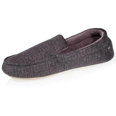 Immagine di Isotoner Pantofole mocassini uomo ultra comode e leggere, in cotone biologico suola pelle, grigio antracite, 42 EU