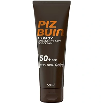 Immagine di PIZ BUIN Allergy Crema solare viso SPF 50+, Protezione 50+ per pelli delicate e sensibili al sole, con filtro UVA/UVB resistente all&#039;acqua, 50 ml