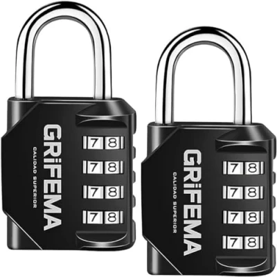 Immagine di GRIFEMA GA1001 Serratura a combinazione 4 cifre, Con codice numerico, In lega di zinco, robusta, sicura, Per armadietto, garage, cancello, capannone, scuola, palestra, Nero, 2 pezzi