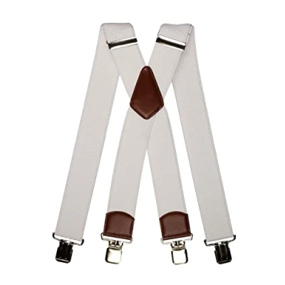 Immagine di Olata Bretelle da Uomo a Forma di X con Pelle Marrone, Extra Larghe, 5 cm. Bianco
