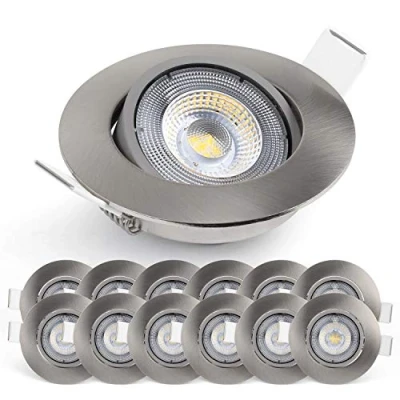 Immagine di EMOS Faretti LED da incasso per Cartongesso 5W / 450 Lumen soffitto 3000K Luce Bianco caldo Set di 12 pezzi Spot Orientabili a 50, Rotondi e Ultra Piatti in argento