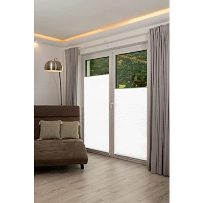 Immagine di K home Tenda Plissettata con Morsetto, 120 x 130 cm (Larghezza Lunghezza), Protezione dalla Luce, Effetto Moderno, Bianco