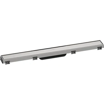 Immagine di hansgrohe RainDrain Match set di canalina doccia con cornice ad altezza regolabile, canale drenaggio 700 mm, scarico a pavimento, acciaio inox spazzolato