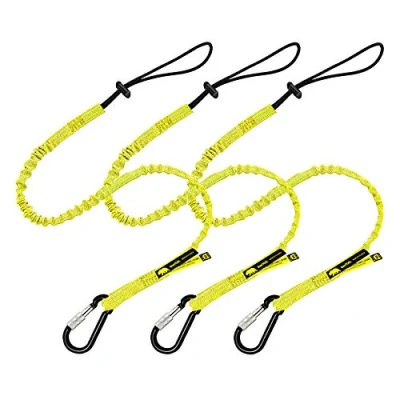 Immagine di BearTOOLS, Cordino per attrezzi con fibbia, corda elastica a clip, resistente, chiusura, protezione, estremità regolabile anello resistentes struttura 3 pezzi (giallo)