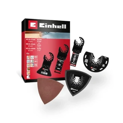 Immagine di Originale Einhell set multiutensile da 17 pezzi (lame BIM/HCS, raschietto, piastra di supporto, triangoli levigatura, rivestimento PTFE, supporto aperto)