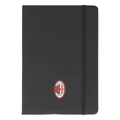 Immagine di AC Milan Taccuino A5 con Logo, Pagine a Righe, 192 Pagine, Chiusura ad Elastico, Prodotto ufficiale, Nero, Logo Classico