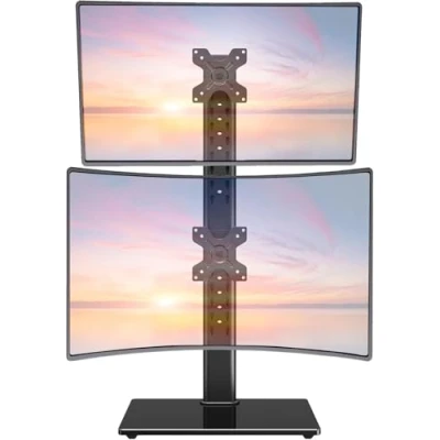 Immagine di ELIVED Supporto verticale per doppio monitor, impilabile di due schermi fino a 32 pollici, max. 15 kg montaggio indipendente regolabile in altezza, VESA 75/100 mm, EV2012