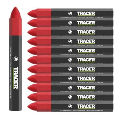 Immagine di Tracer Construction Lumber Pennarelli a pastello, confezione da 12 pezzi, colore: rosso, pastelli per marcatura su più superfici