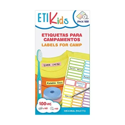 Immagine di Haberdashery Online Pacchetto Etikids Color: 40 Adesivi e 60 Etichette Termoadesive per Scuola, Libri, Oggetti, Resistente a Lavastoviglie Microonde Original, 30x19mm, Carta