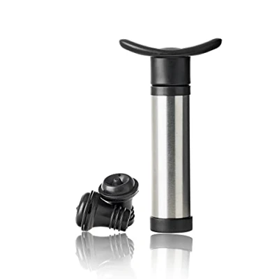 Immagine di Qpractiko Pompa per Vuoto Vino Acciaio Conserva il Fino a 7 Giorni Include 2 Tappi Silicone Tappo Professionale Sottovuoto, Argento, Inossidabile