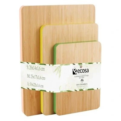 Immagine di Set di 3 taglieri in legno bambù sostenibile, tagliere da cucina, portata, ecologico, sostenibile e robusto