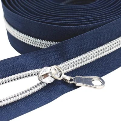 Immagine di YaHoGa 9 m argento chiusura lampo senza infinite zip al metro blu scuro 6 mm + 25 chiusure a cerniera non lock (argento scuro)