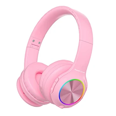 Immagine di Cuffie per Bambini, PowerLocus Bluetooth con Luce LED, Senza Fili Pieghevoli Microfono, Micro SD/TF, HD Stereo, 94DB Limitazione del Volume, Wireless e Cavo,per Ragazzi Ragazze