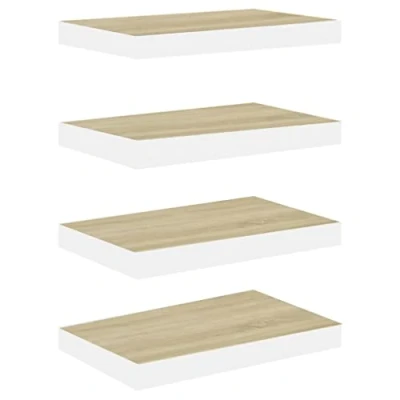 Immagine di vidaXL Scaffali a Parete 4 pz Rovere e Bianco 50x23x3,8 cm in MDF