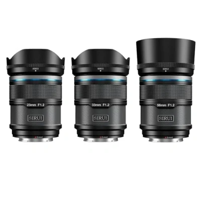 Immagine di SIRUI Sniper F1.2 Autofocus lens Set, 23mm, 33mm, 56mm, grandangolare APS C fotocamere Camera obiettivo obiettivi lenti lente (AS 3S EB, E Mount, Nero)