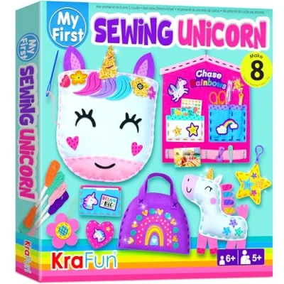 Immagine di KRAFUN Il mio primo unicorno da cucire Arti e mestieri per principianti, realizza 5 graziosi progetti con peluche, cuscino, cellulare, portachiavi borsa, istruzioni feltro
