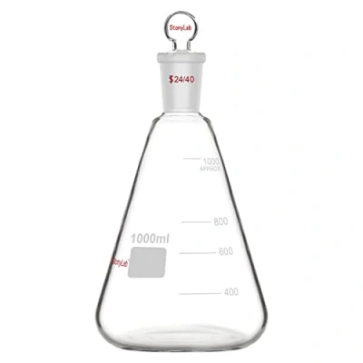 Immagine di stonylab Fiaschetta di Erlenmeyer 24/40 con Tappo, Pallone da 1000 ml in Vetro Borosilicato a Parete Pesante Giunto Esterno Conico Standard e Tappo