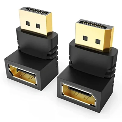 Immagine di J&amp;D Adattatore DisplayPort a 90 Gradi e 270 Gradi, 2 Pacchi Placcato Oro Angolo Retto da Maschio Femmina Convertitore (DP) 4K DP