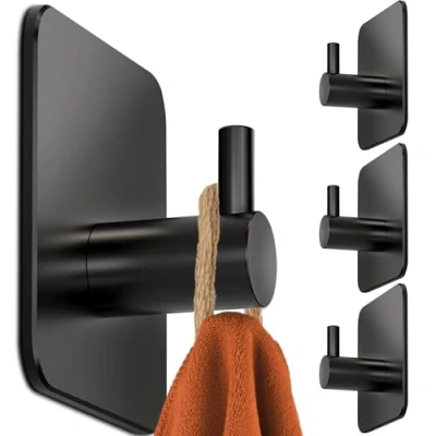 Immagine di 4smile Ganci Adesivi Acciaio inox, 4 pezzi Appendi Accappatoio Bagno, Porta Asciugamani Autoadesivo, Argento