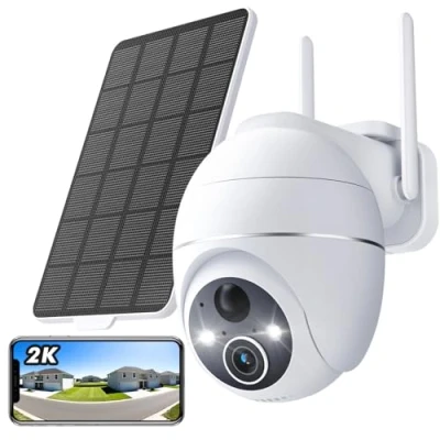 Immagine di YESKAMOU Telecamera Wi Fi Esterno Senza Fili, 2K WiFi Fili Videocamera Sorveglianza, Pannello Solare a Batteria, 360 PT, Visione Notturna Colori, Funziona con Alexa, 2,4GHz