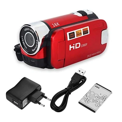 Immagine di Videocamera Digitale, Full HD 270 Rotazione 16X Digitale ad Alta Definizione DV TV 720P Uscita per Feste Picnic All&#039;aperto(Rosso)