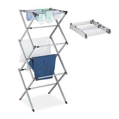 Immagine di Relaxdays Stendibiancheria, Pieghevole, Verticale, 11 Aste, Salvaspazio, Stendino a Torre Compatto, Metallo, grigio