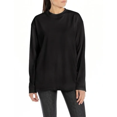 Immagine di Replay Maglia da donna a maniche lunghe in cotone, nera (Black 098), L