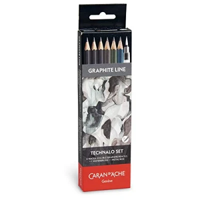 Immagine di Caran d&#039;Ache Set di matite in grafite con pennello ad acqua, verniciabili ideali per lavori preparatori, 6 pezzi (confezione da 1)