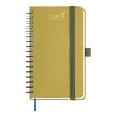 Immagine di BEZEND Agenda Settimanale 2025 2026 Tascabile Spirale, A6 15,5 x 9 cm, 18 Mesi Diario Scuola Piccola con Doppio Orario da Lug.25 a Dic.26, Copertina Morbida in Pelle PU Mostaza