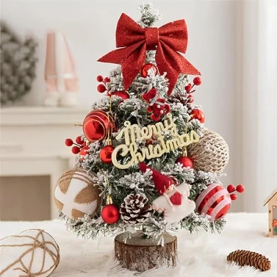 Immagine di Mini Albero di Natale Artificiale 45 cm Piccolo con luci e Ornamenti a LED,Piccolo Artificiale,fai da te,tavolo per decorazioni natalizie,decorazione tavolo