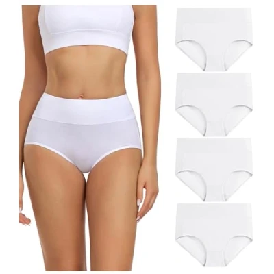Immagine di wirarpa Slip da Donna in Cotone, a Vita Alta, Copertura Completa, Confezione Multipla Bianco L