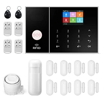 Immagine di Sistema di Allarme Casa Senza Fili, GSM SMS Antifurto Completo con Sirena 120dB, Telecomando Intelligente, Display LCD, Invite vocale, Sicurezza per la casa, ufficio
