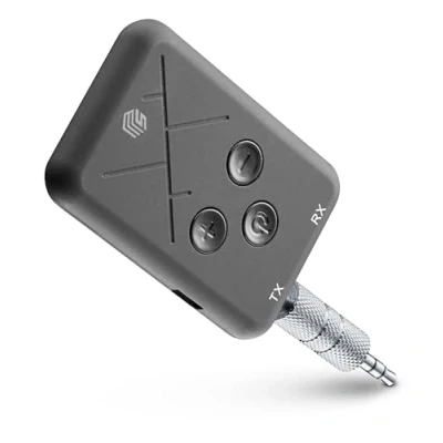 Immagine di Music Sound Bluetooth Audio Transmitter &amp; Receiver Trasmettitore e Ricevitore per Connettore Aux Play Time 10h Tempo di Ricarica 2.5h Jack 3.5mm Nero