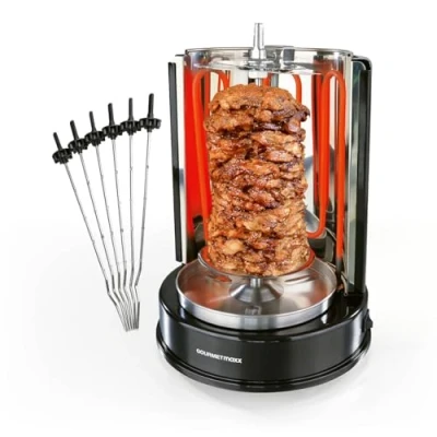 Immagine di GOURMETmaxx kebab grill elettrico verticale per kebab, gyros, shashlik con spiedo centrale e 6 spiedini aggiuntivi, utilizzabile anche come