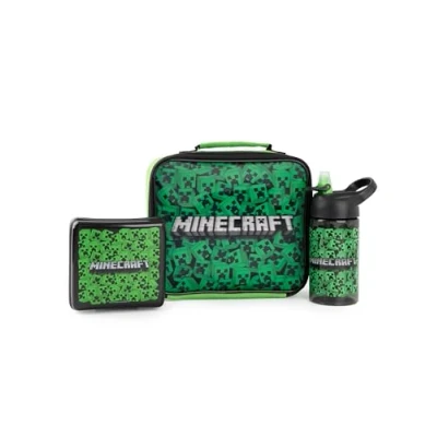 Immagine di MINECRAFT Set di borse per il pranzo Avventura Creeper ragazzi Lunchbox, borraccia e snack box Merchandising giocatori bambini Indossa l&#039;avventura pixelata a ogni pasto