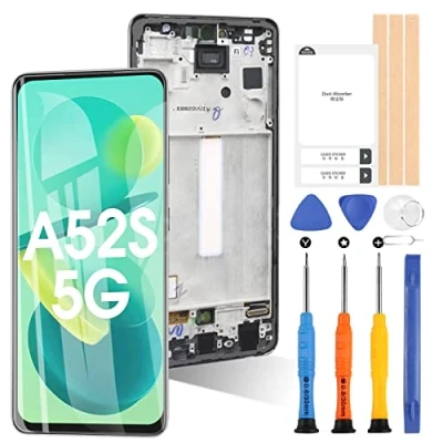 Immagine di Schermo per Samsung Galaxy A52s 5G SM A528B A528B/DS LCD Display Touch Digitizer Vetro Assembly di Ricambio Sostituzione con Strumenti (Nero Cornice)