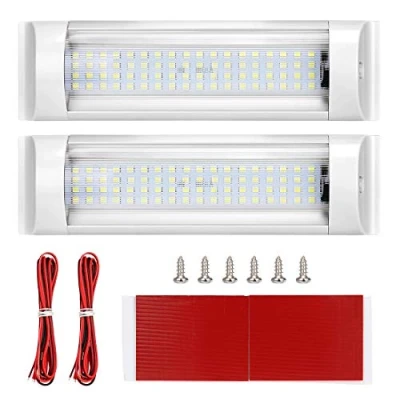 Immagine di SUPAREE luci a LED da soffitto con interruttore on/off bianco + cavo di estensione per camper/roulotte/furgone/barca (confezione 2)