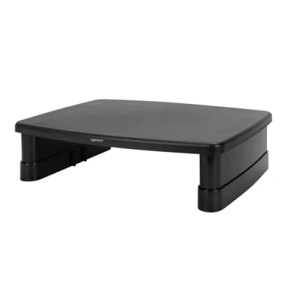 Immagine di Amazon Basics Rettangolare supporto da scrivania regolabile per monitor di computer, ridurre l&#039;affaticamento del collo, adatto e laptop fino a 22 libbre, Nero, 27.94 cm x 40.9 12.4