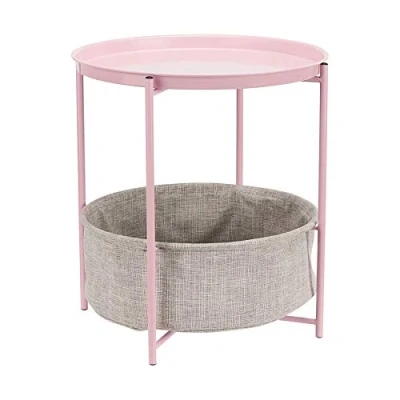 Immagine di Amazon Basics tavolino lato divano rotondo con spazio per stoccaggio, rosa cipria tessuto melange grigio, 44.96 x 48 cm