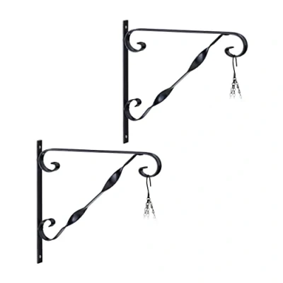 Immagine di Relaxdays Set da 2 Ganci Portavasi, Vasi e Cesti Sospesi, Lanterne, Pareti Interne, Esterne, Ferro, HLP 28x30x2 cm, Nero, 100%