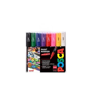 Immagine di Posca 153544382 Set Marcatore a Tempera Base d&#039;Acqua, 1 mm, 8 Pezzi