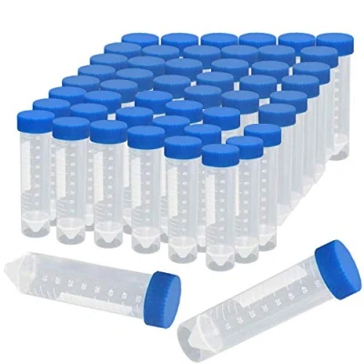 Immagine di BITEFU 50pz Provetta Centrifuga 50ml Tubi Centrifughe Laboratorio Provette Plastica Trasparente con Tappo Blu Contrassegni Graduati Fiala Tubo