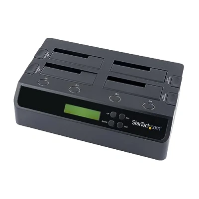 Immagine di StarTech.com Docking Station per Hard Disk a 4 Slot Duplicatore ed Eraser USB 3.0/eSATA SSD/HDD SATA Dock Standalone 1:3 Drive con funzione Clone e Sanificazione (SATDOCK4U3RE)