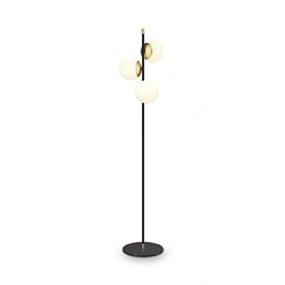 Immagine di Nostalgia Lampada da Terra Moderna, 3 luci, Struttura in Metallo, Nero e Bronzo, Paralume Vetro Opaco, con interruttore a cavo, X E14 (40 W) non incl.