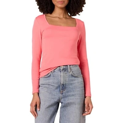Immagine di Amazon Essentials T Shirt Aderente con Scollo Quadrato A Maniche Lunghe Donna, Rosa Shocking, XS