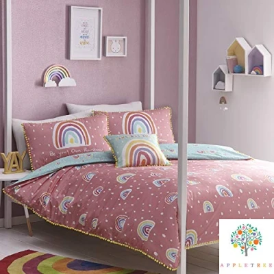 Immagine di Appletree Rainbow Pom Set copripiumino, 100% cotone, rosa, singolo