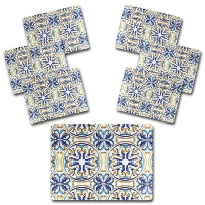 Immagine di ARCA, Set di 6 Tovagliette Rettangolari in MDF, per Persone, con Base Sughero, Ideali la Tavola, Resistenti e Durature, decorazione Vietri, 30x40 cm